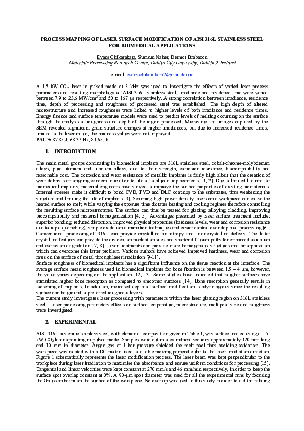 (PDF) Process mapping of laser surface modification of AISI 316L ...