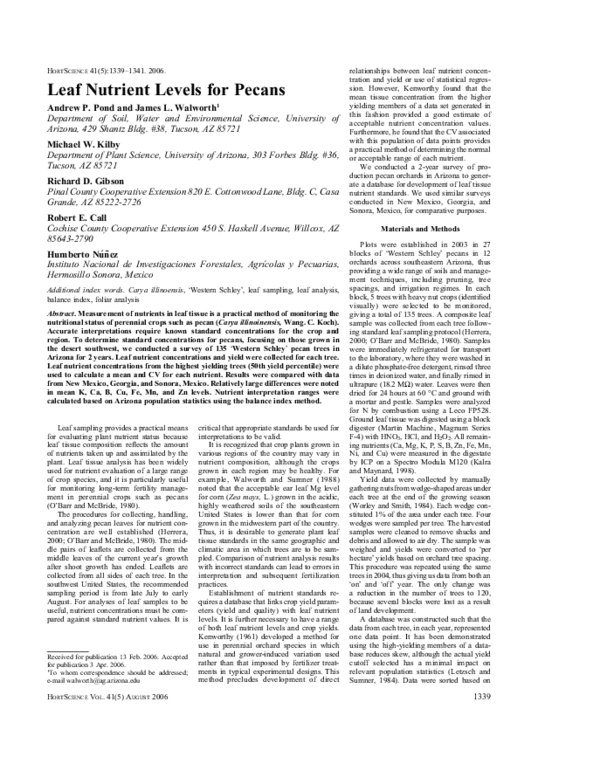 (PDF) Leaf Nutrient Levels for Pecans Humberto Nuñez Academia.edu