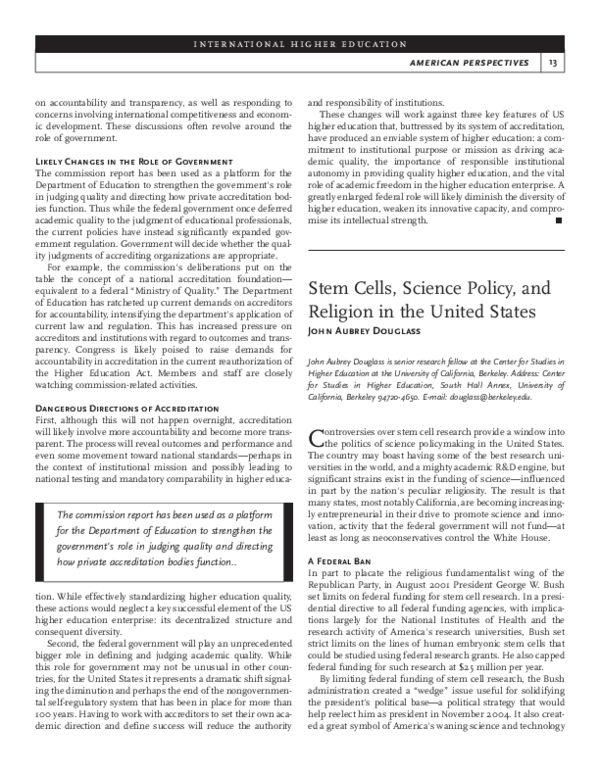 (PDF) Stem Cells, Science Policy, and Religion in the United States