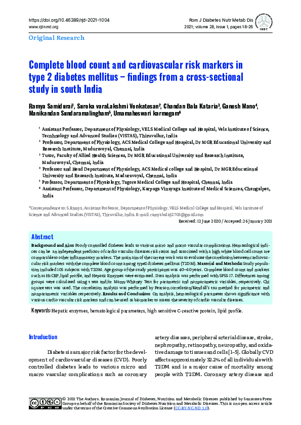 (PDF) Complete blood count and cardiovascular risk markers in type 2 ...