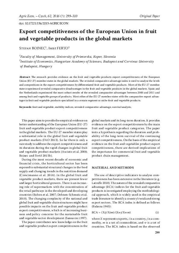 (PDF) Export competitiveness of the European Union in fruit and ...