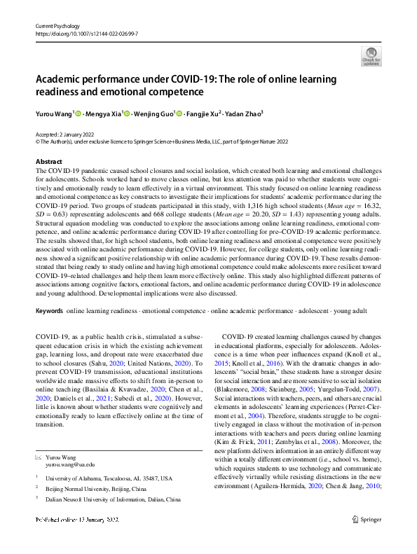 (PDF) Academic performance under COVID-19: The role of online learning ...