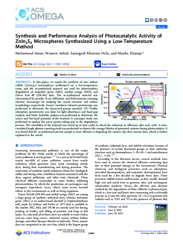 (PDF) Synthesis and Performance Analysis of Photocatalytic Activity of ...