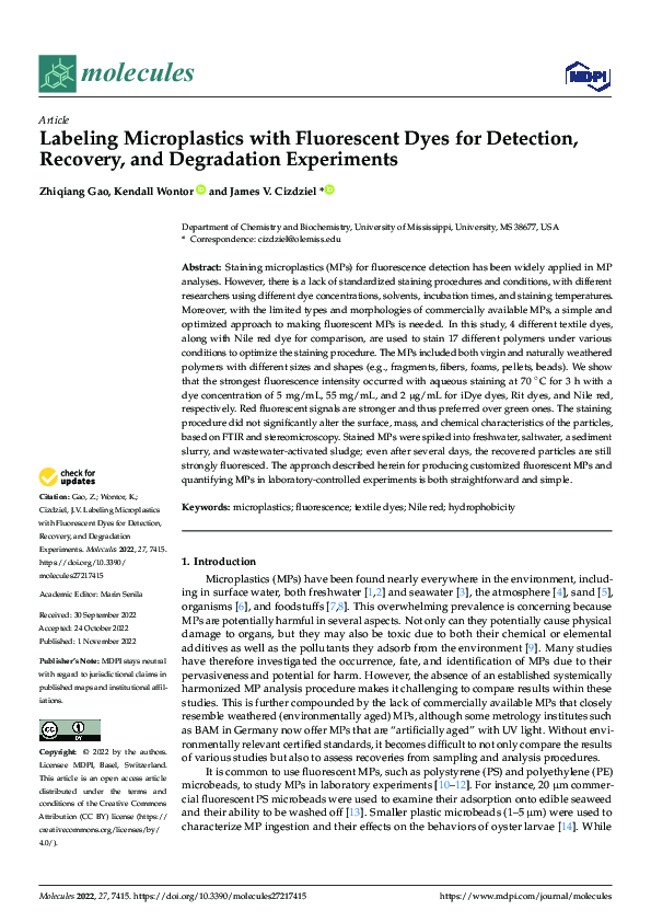 (PDF) Labeling Microplastics with Fluorescent Dyes for Detection ...
