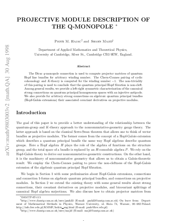 (PDF) Projective Module Description of the q -Monopole