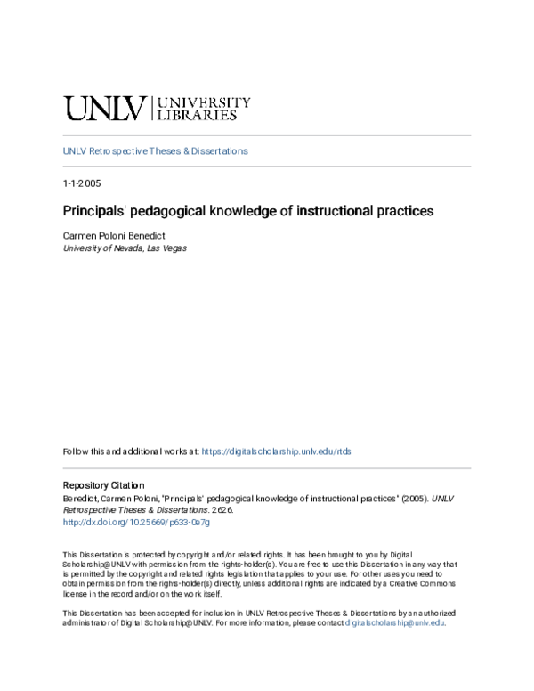 (PDF) Principals' pedagogical knowledge of instructional practices