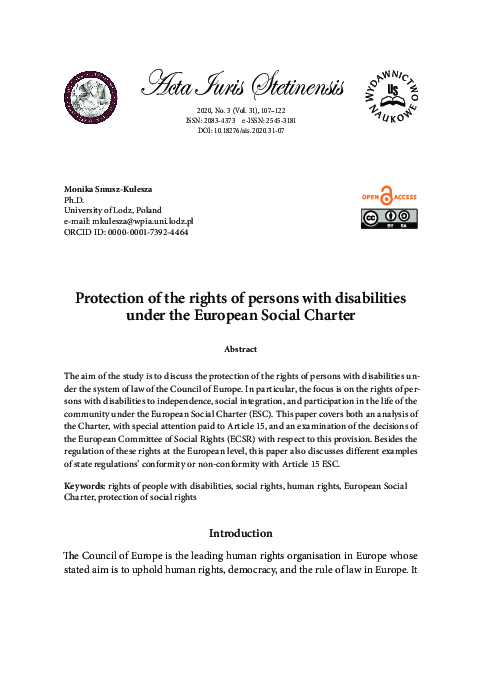 (PDF) Protection of the rights of persons with disabilities under the ...