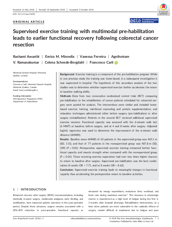 (PDF) Supervised exercise training with multimodal pre-habilitation ...