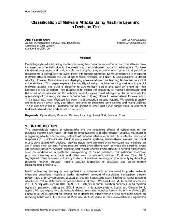 (PDF) Classification of Malware Attacks Using Machine Learning In ...
