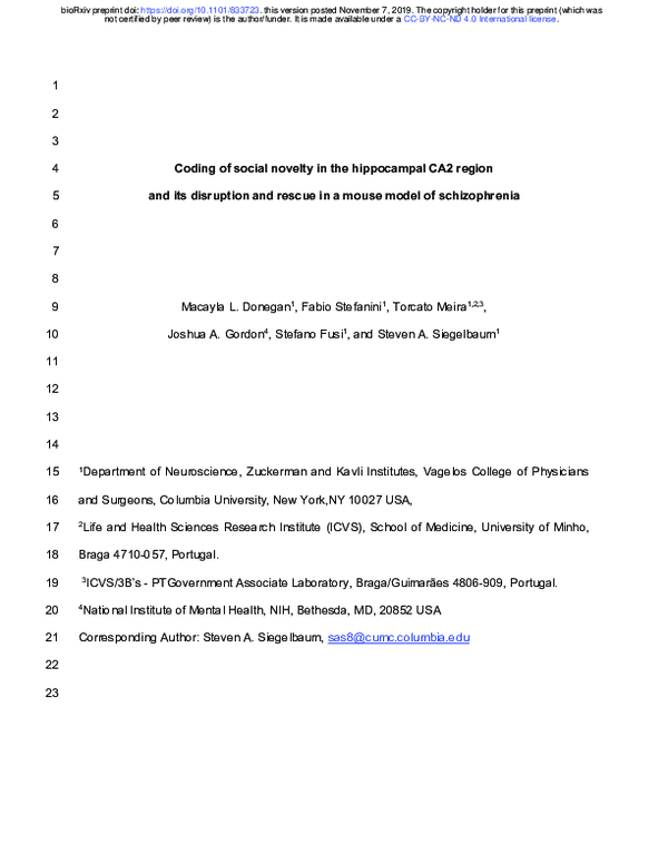 (PDF) Coding of social novelty in the hippocampal CA2 region and its ...
