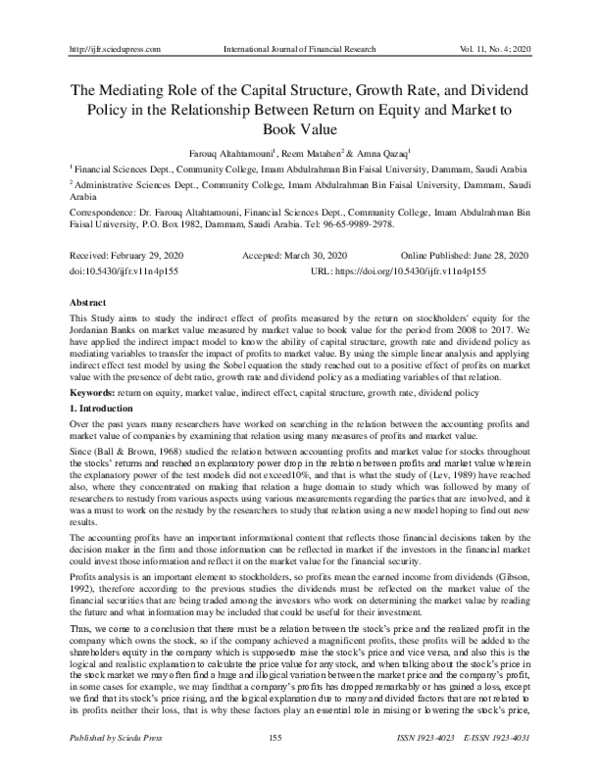 (PDF) The Mediating Role of the Capital Structure, Growth Rate, and ...
