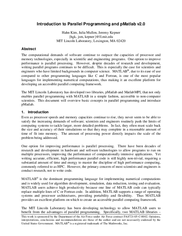 (PDF) Introduction to Parallel Programming and pMatlab v2.0