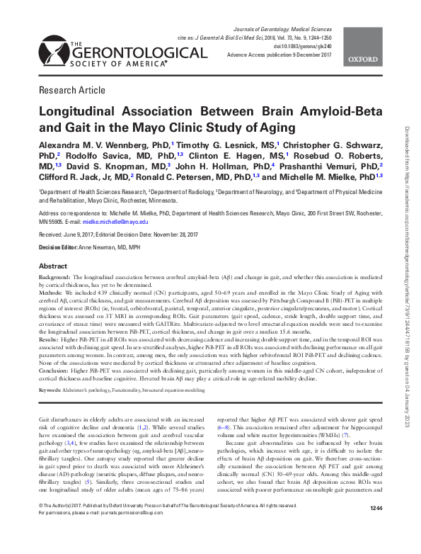 (PDF) Longitudinal association between brain amyloid beta and gait in ...