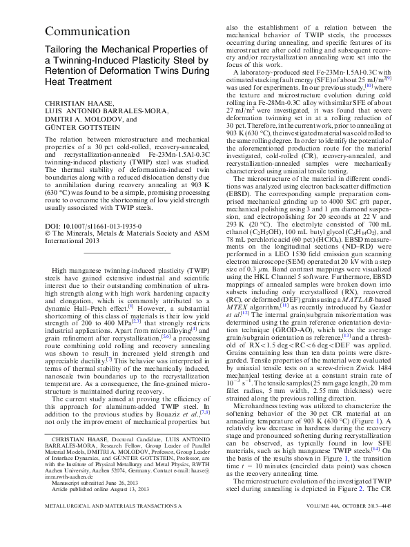 (PDF) Tailoring the Mechanical Properties of a Twinning-Induced ...