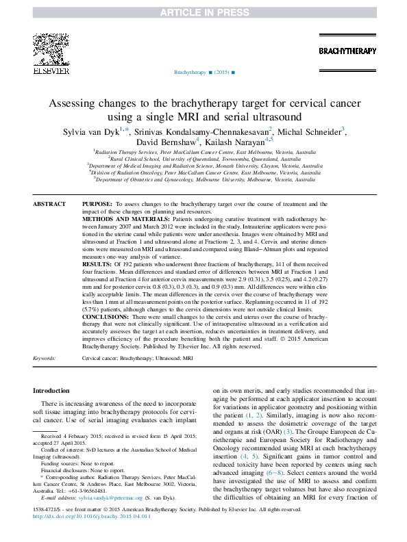 (PDF) Assessing changes to the brachytherapy target for cervical cancer ...