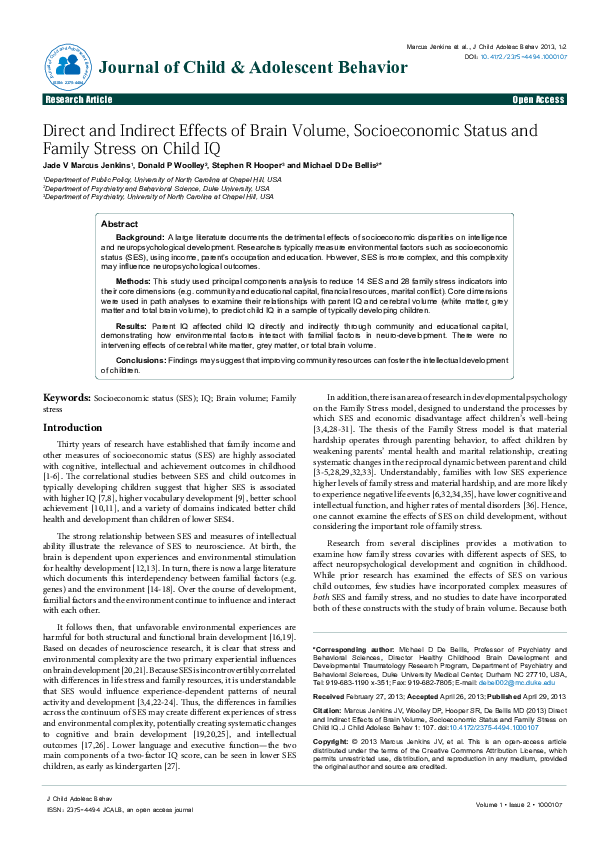 (PDF) Direct and Indirect Effects of Brain Volume, Socioeconomic Status ...