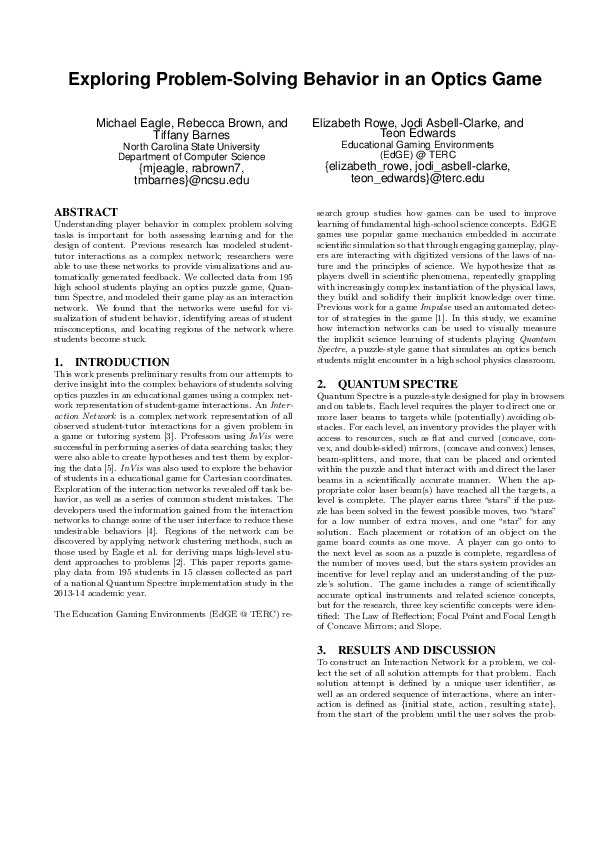 (PDF) Exploring ProblemSolving Behavior in an Optics Game jodi