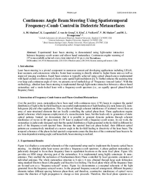 (PDF) Continuous Angle Beam Steering Using Spatiotemporal Frequency ...