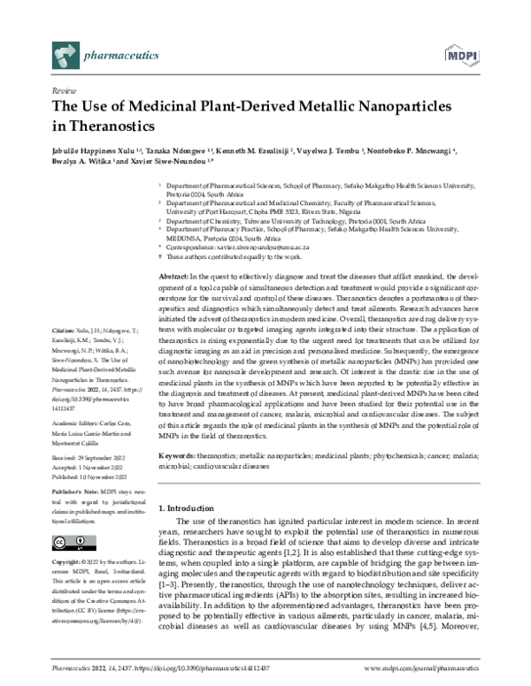 (PDF) The Use of Medicinal Plant-Derived Metallic Nanoparticles in ...