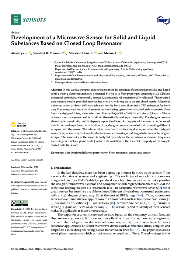 (PDF) Development of a Microwave Sensor for Solid and Liquid Substances ...
