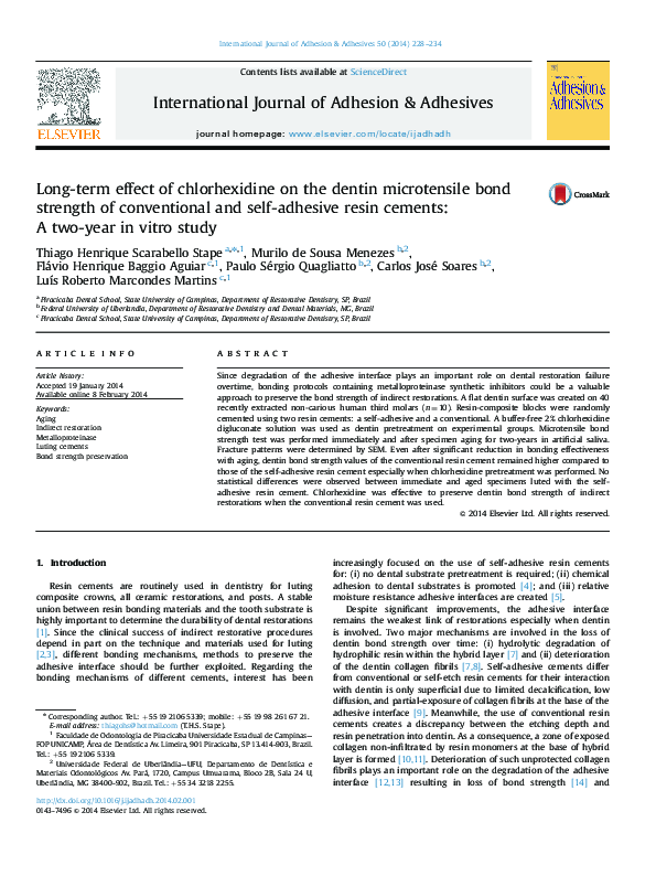 (PDF) Long-term effect of chlorhexidine on the dentin microtensile bond ...
