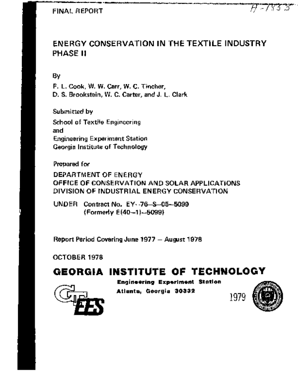 (PDF) Energy conservation in the textile industry. Phase I