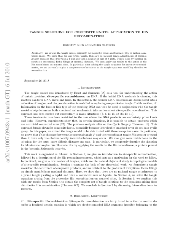 (PDF) Tangle solutions for composite knots: applications to Hin ...