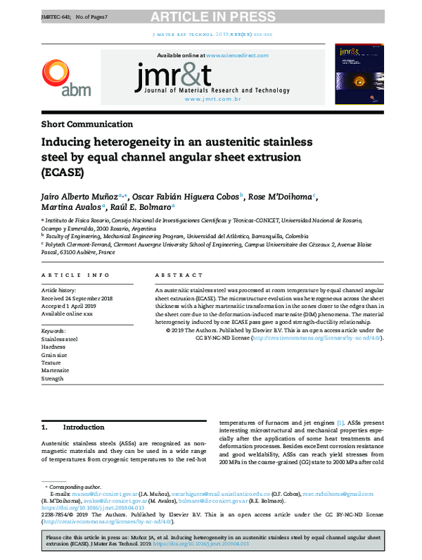 (PDF) Inducing heterogeneity in an austenitic stainless steel by equal ...