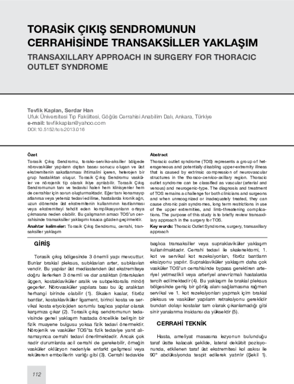 (PDF) Transaxillary approach in surgery for thoracic outlet syndrome ...