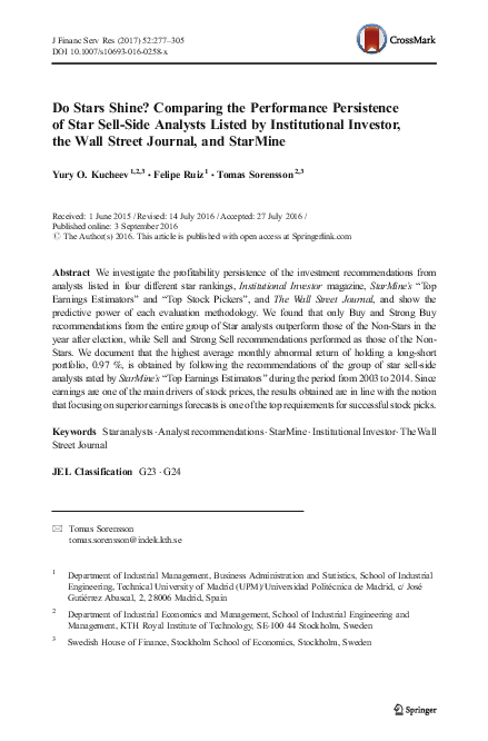 (PDF) Do Stars Shine? Comparing the Performance Persistence of Star ...