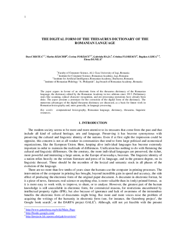 PDF) 1 the Digital Form of the Thesaurus Dictionary of the Romanian Language | Dan Cristea - Academia.edu pdf-1-the-digital-form-of-the-thesaurus-dictionary-of-the-romanian-language-dan-cristea-academia-edu