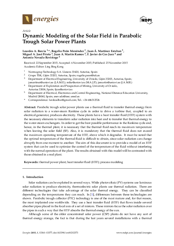 (PDF) Dynamic Modeling of the Solar Field in Parabolic Trough Solar ...