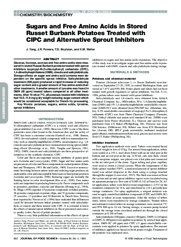 (PDF) Sugars and Free Amino Acids in Stored Russet Burbank Potatoes ...