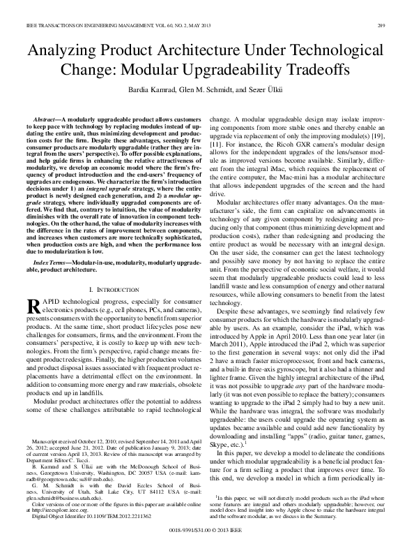 (PDF) Analyzing Product Architecture Under Technological Change ...