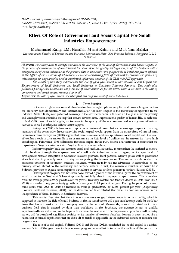 (PDF) Effect Of Role of Government and Social Capital For Small ...