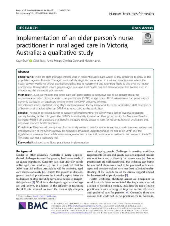 (PDF) Implementation of an older person’s nurse practitioner in rural ...