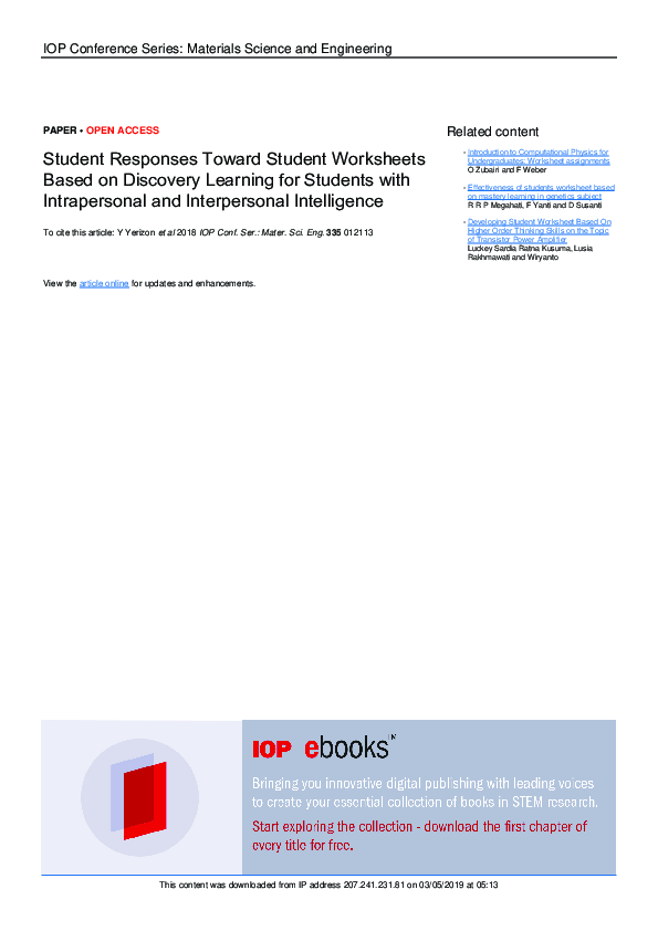 (PDF) Student Responses Toward Student Worksheets Based on Discovery ...