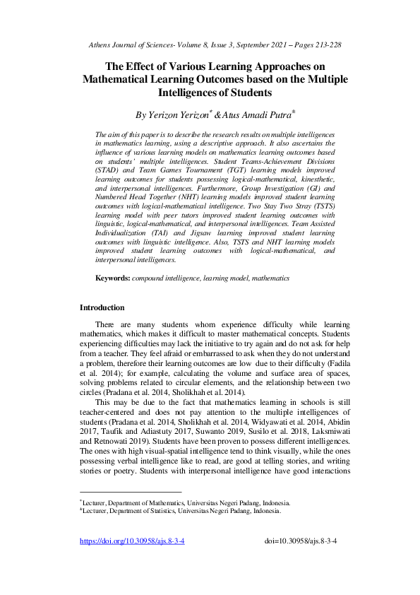 (PDF) The Effect of Various Learning Approaches on Mathematical ...