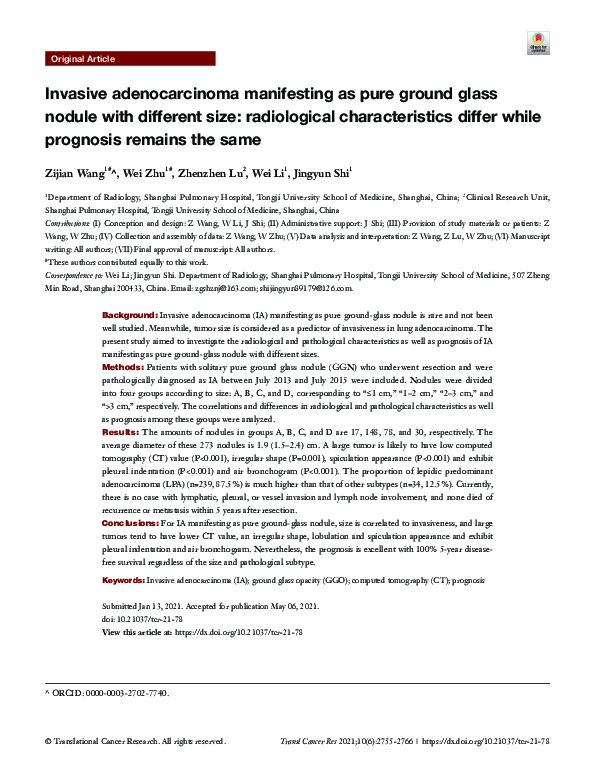 (PDF) Invasive adenocarcinoma manifesting as pure ground glass nodule ...