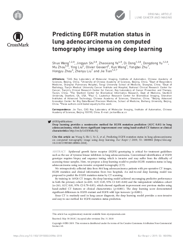 (PDF) Predicting EGFR mutation status in lung adenocarcinoma on ...