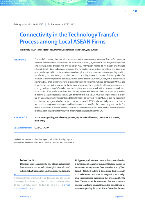 (PDF) Connectivity in the technology transfer process among local ASEAN ...