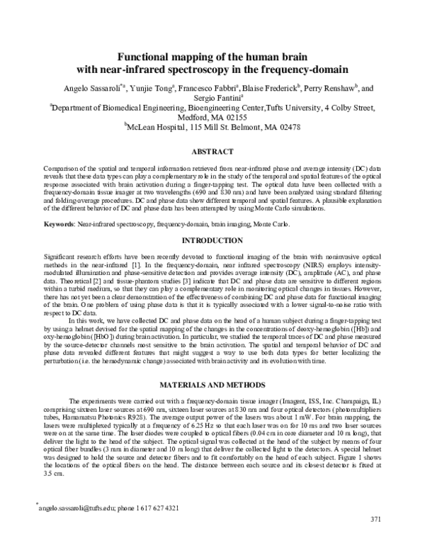 (PDF) Functional mapping of the human brain with near-infrared ...