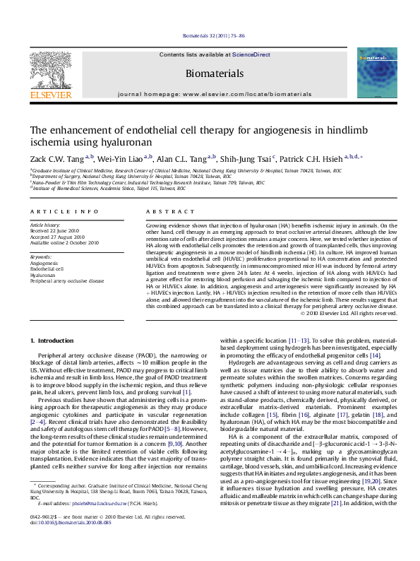 (PDF) The enhancement of endothelial cell therapy for angiogenesis in ...
