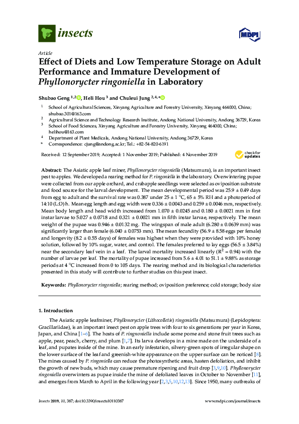 (PDF) Effect of Diets and Low Temperature Storage on Adult Performance ...