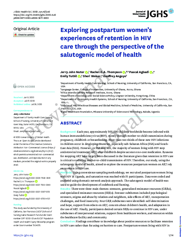 (PDF) Exploring postpartum women’s experiences of retention in HIV care ...