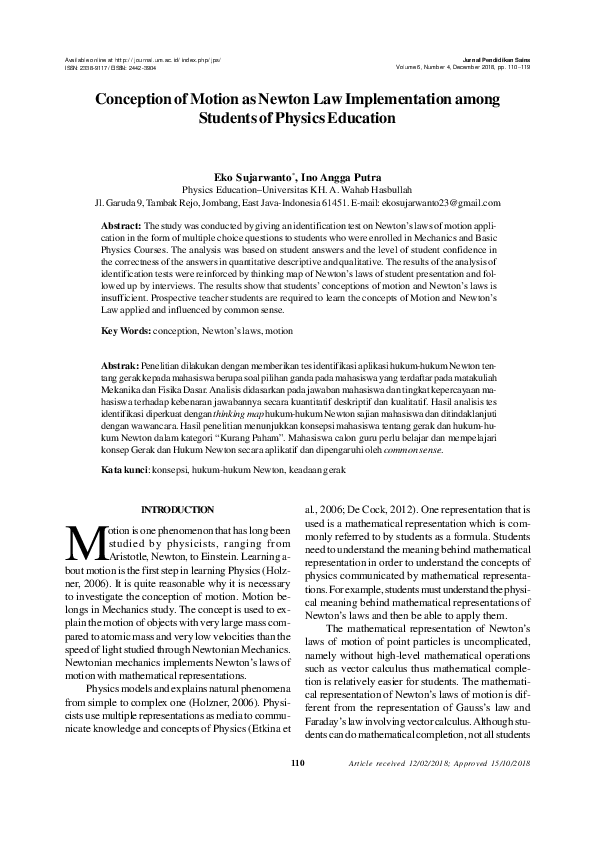 (PDF) Conception of Motion as Newton Law Implementation among Students ...