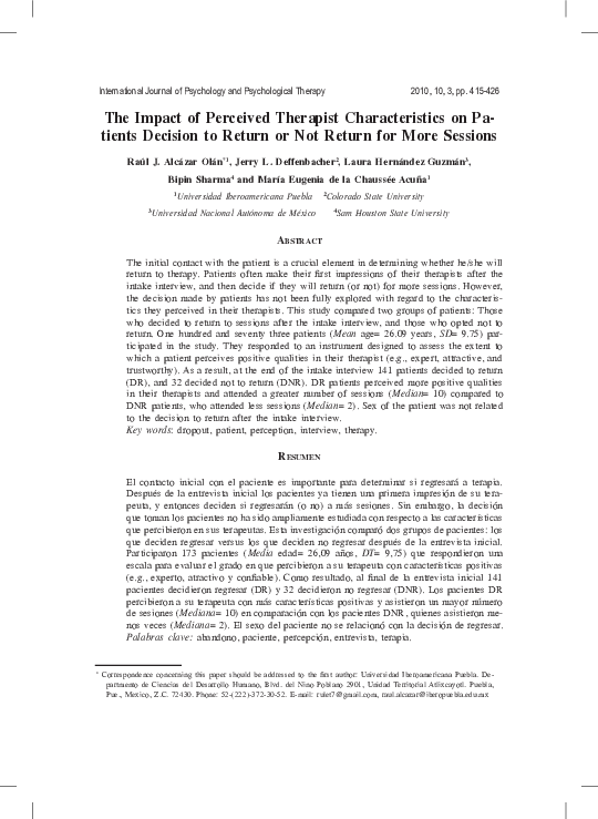 (PDF) The Impact of Perceived Therapist Characteristics on Pa-tients ...