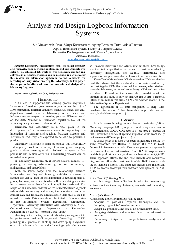 (PDF) Analysis and Design Logbook Information Systems