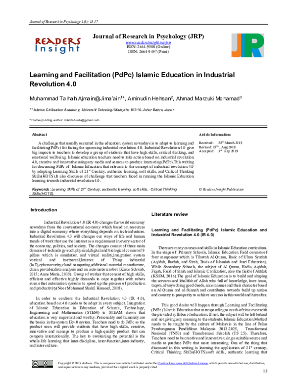 (PDF) Learning and Facilitation (PdPc) Islamic Education in Industrial ...
