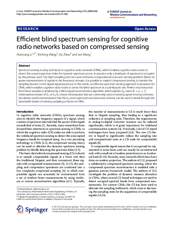 (PDF) Efficient blind spectrum sensing for cognitive radio networks ...